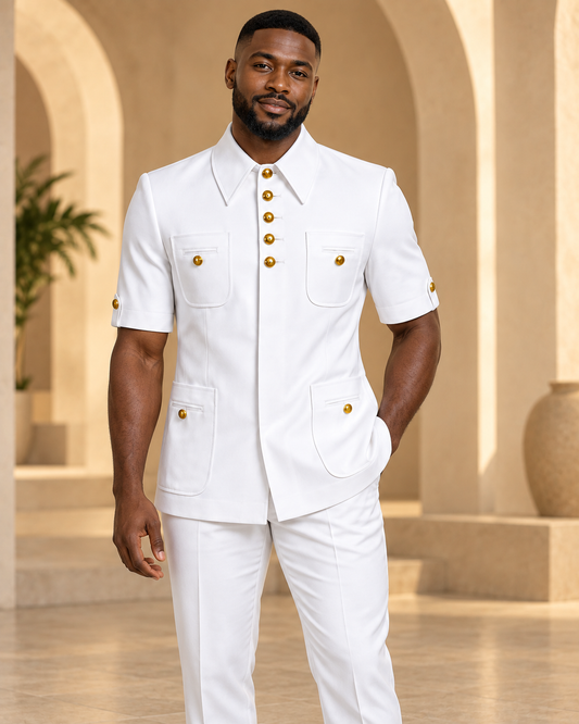White New Sovereign Short Sleeves Safari Suit