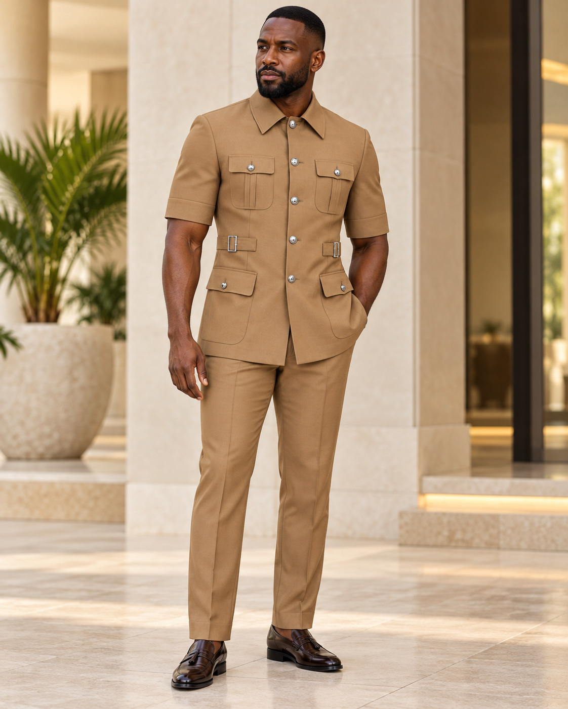 Executive Short Sleeves Safari Collection - Brown