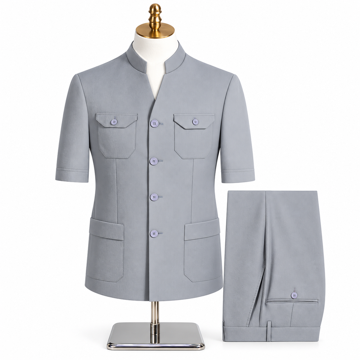 BlackSmart Short Sleeves Safari Suits- Light-Grey