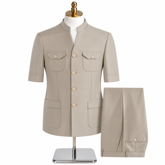BlackSmart Short Sleeves Safari Suits-Beige