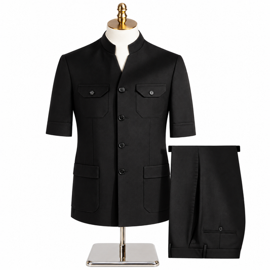 BlackSmart Short Sleeves Safari Suits- Black