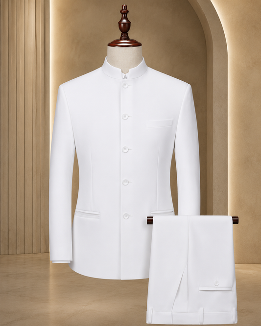 Japanese Style Round Neck Safari Suit- Off White Colour