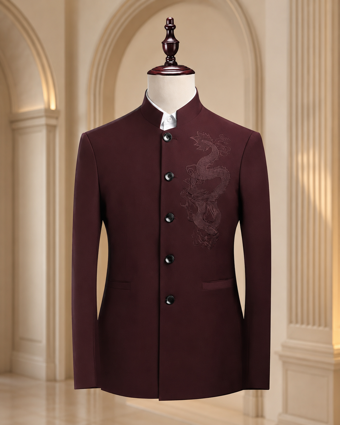 Japanese Style Round Neck Safari Suit- Burgundy Colour