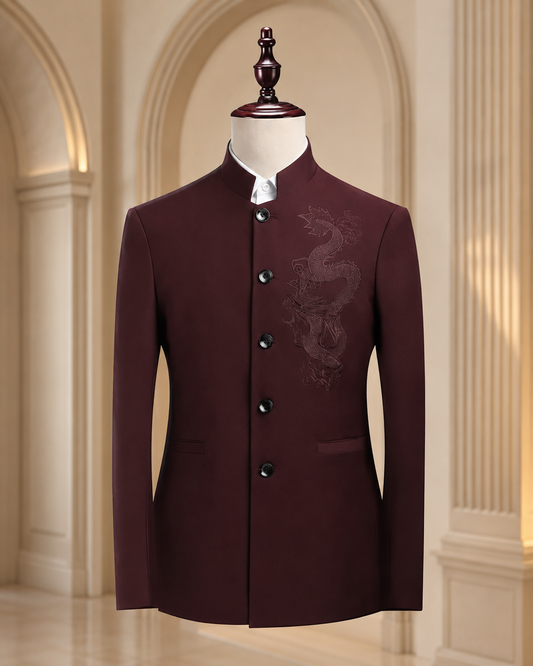 Japanese Style Round Neck Safari Suit- Burgundy Colour