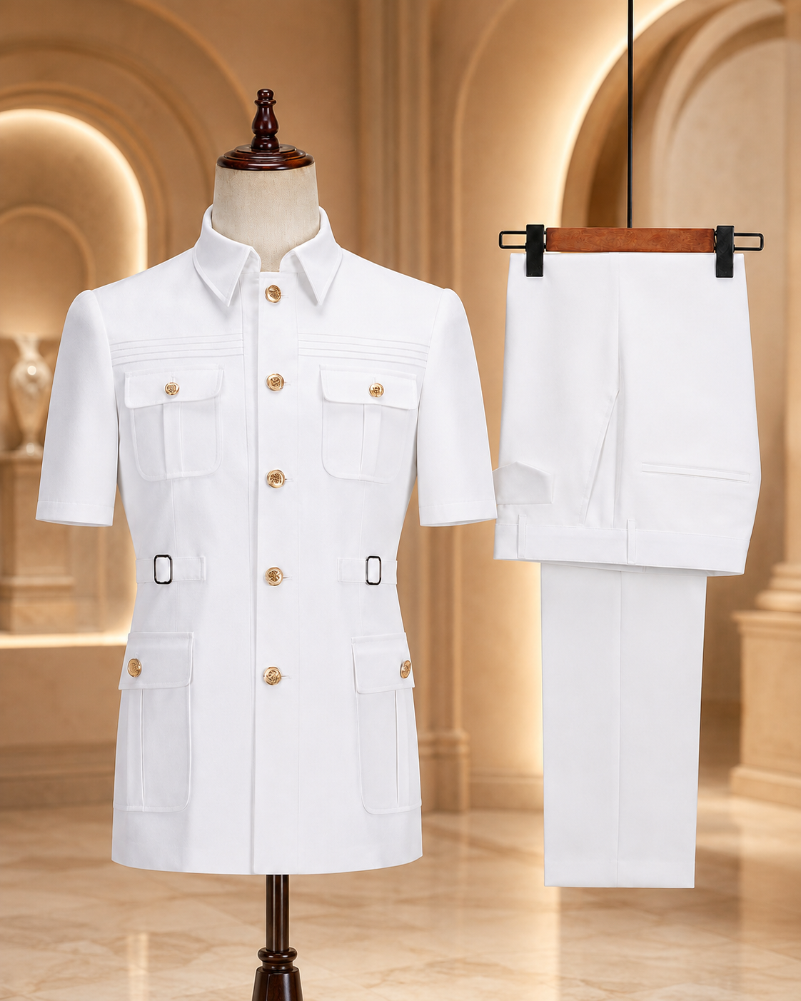 100% Wool Men's Short Sleeve Safari Suit