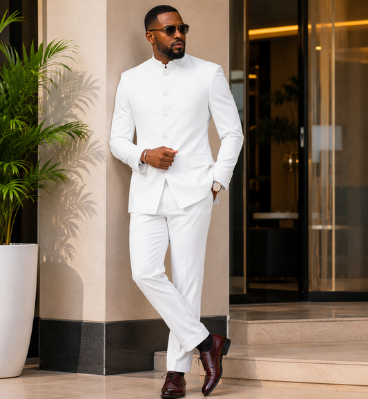 Japanese Style Round Neck Safari Suit- Off White Colour
