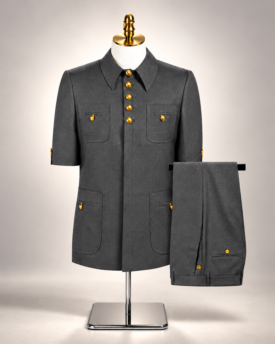 Grey New Sovereign Short Sleeves Safari Suit