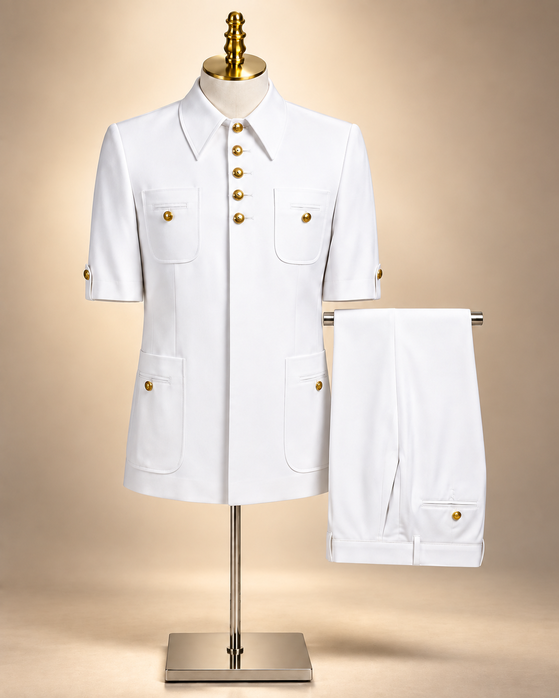 White New Sovereign Short Sleeves Safari Suit