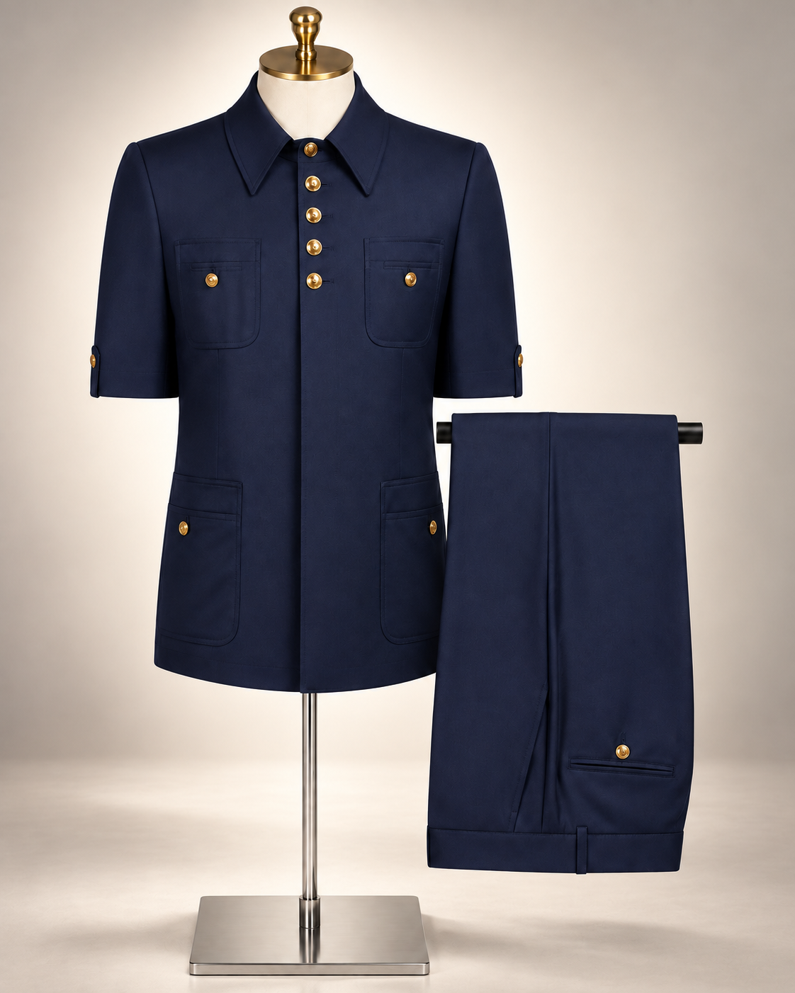 Navy Blue New Sovereign Short Sleeves Safari Suit