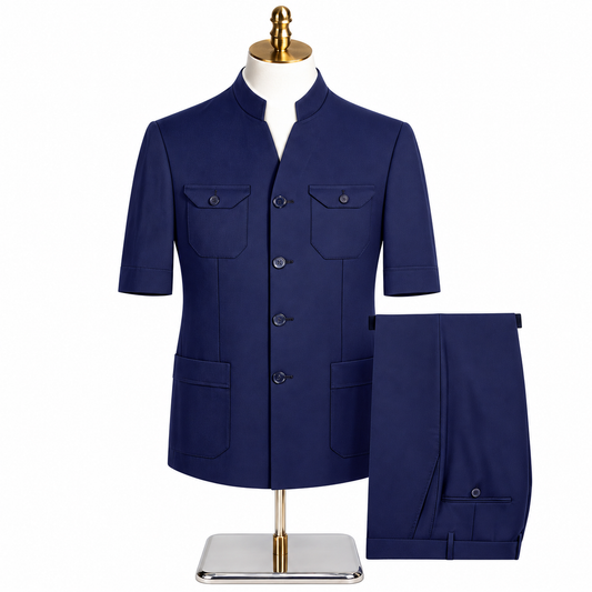 BlackSmart Short Sleeves Safari Suits-Royal Blue