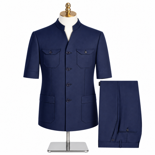 BlackSmart Short Sleeves Safari Suits- Navy Blue