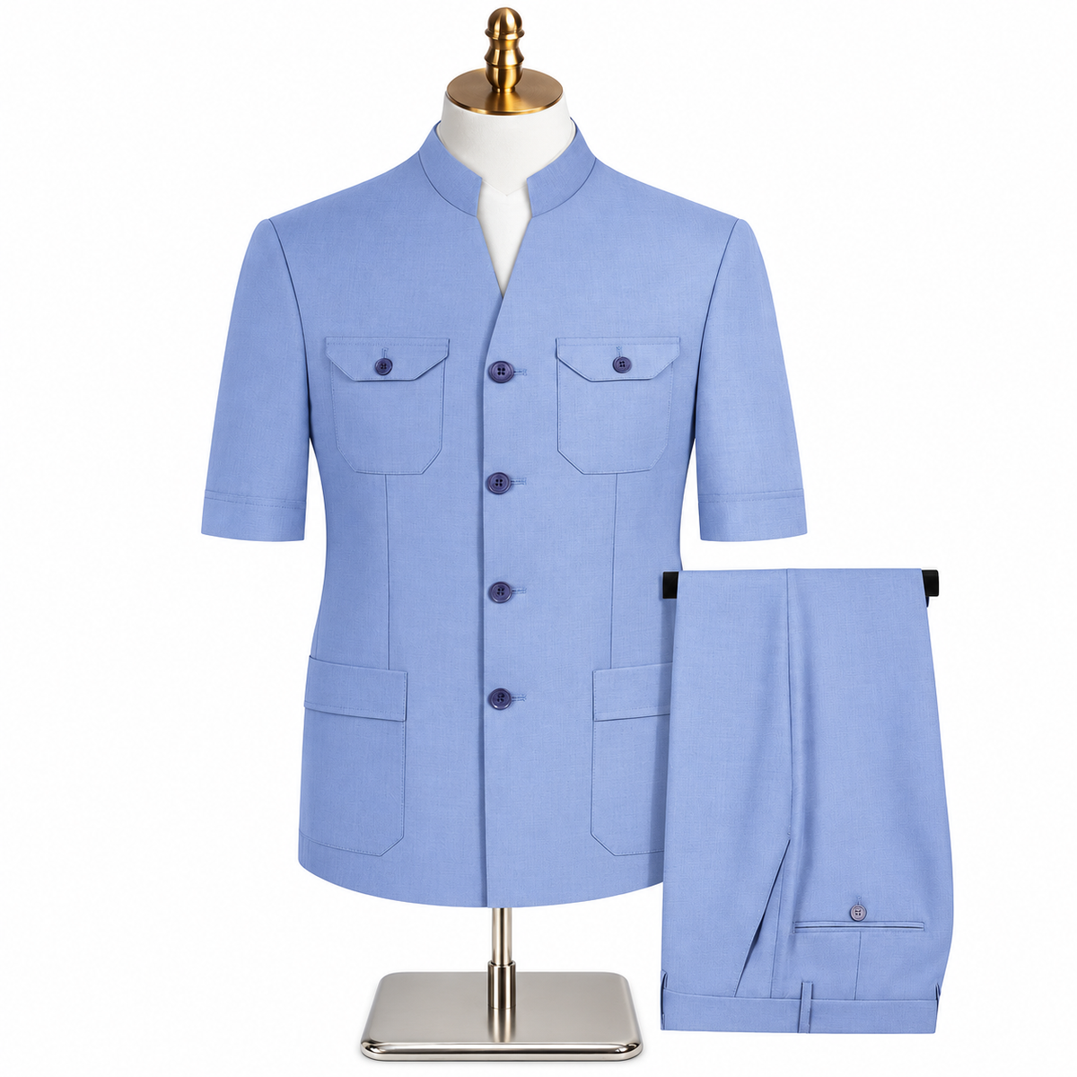 BlackSmart Short Sleeves Safari Suits-Sky Blue
