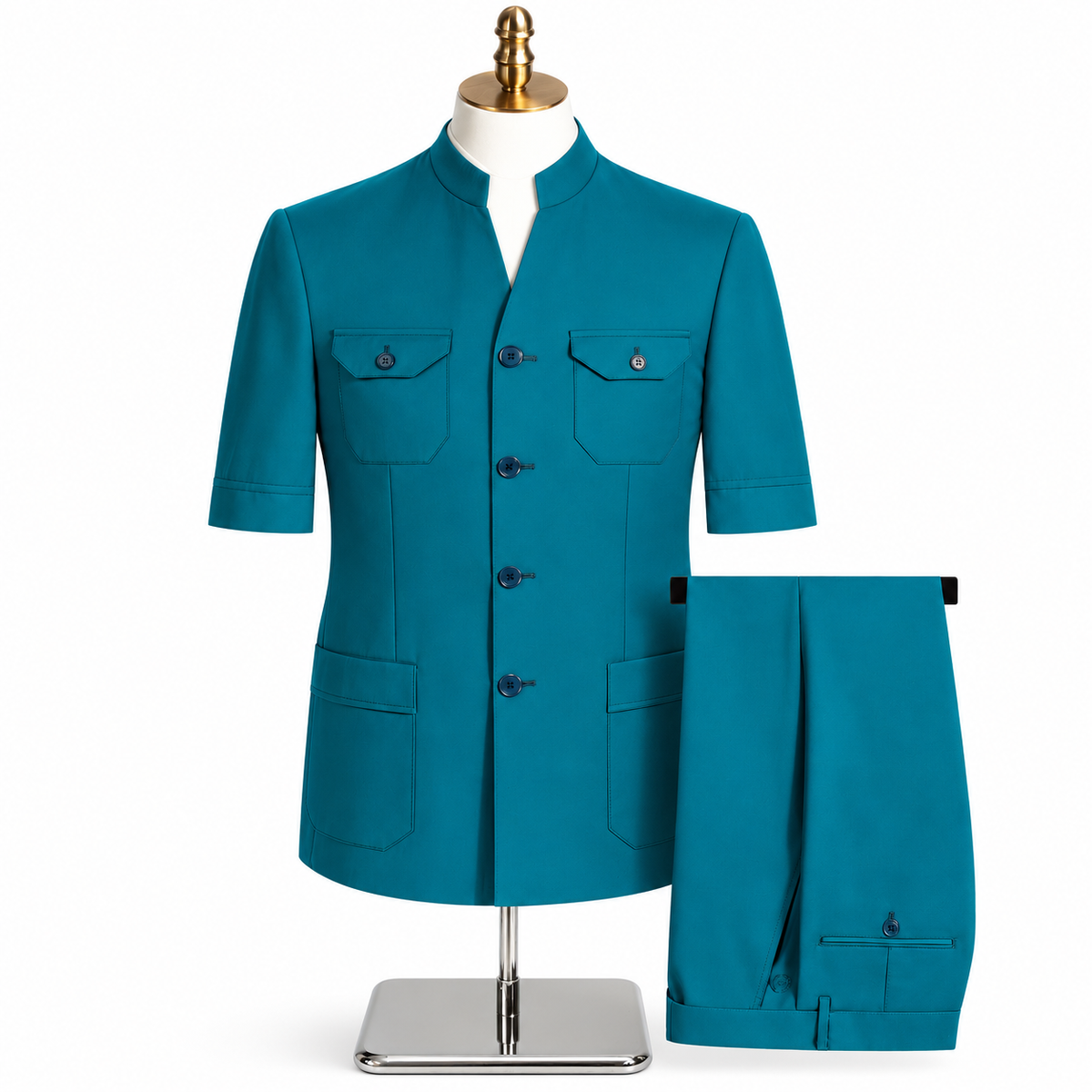BlackSmart Short Sleeves Safari Suits-Green
