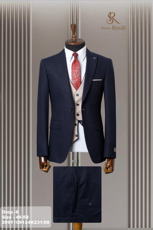 Classic Plain Three-Piece Suit with Timeless Elegance