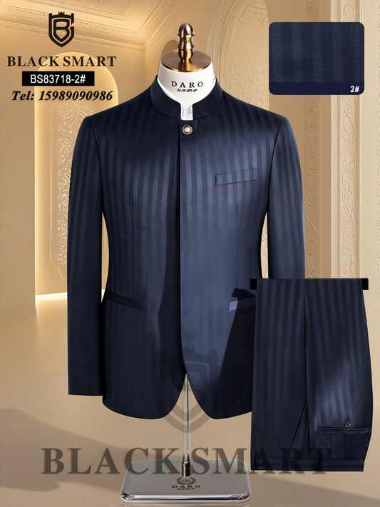 Patterned Round Collar Safari Suit- Navy Blue Colour
