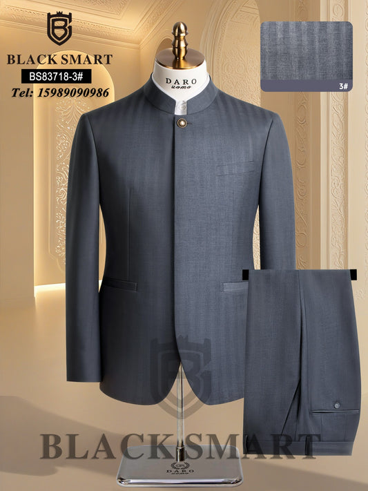 Patterned Round Collar Safari Suit- Grey Colour