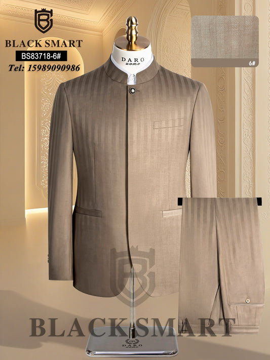Patterned Round Collar Safari Suit- Carton Colour